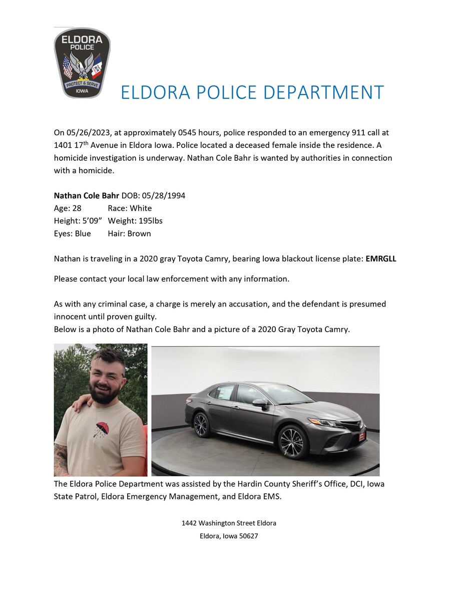 DCI ASSISTS ELDORA POLICE DEPARTMENT WITH HOMICIDE INVESTIGATION Iowa Department of Public Safety